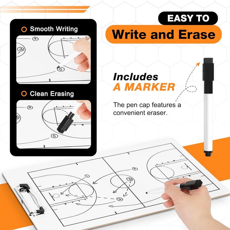 QUEENLINK Basketball Coaching Board, Double-Sided Tactical Marker Board with Full and Half Court, Dry Erase Clipboard for Basketball Coaches, Includes a Marker - Image 3